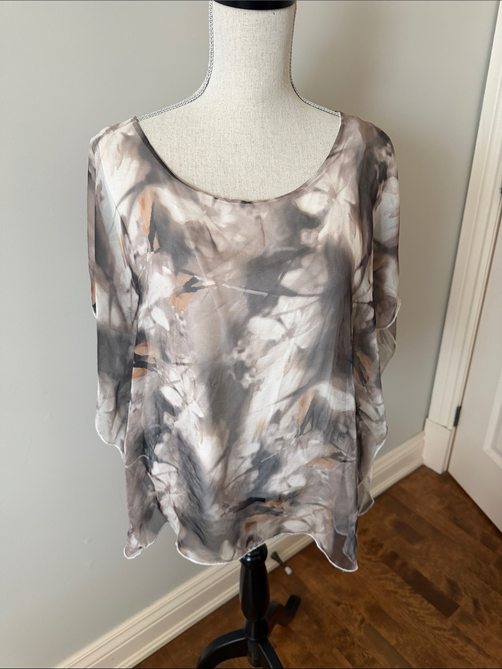 Sheer Taupe & Gray Tie-Dye Blouse with camisole